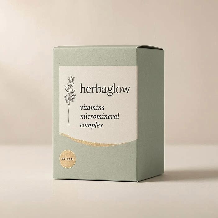 Close-up of HerbaGlow tablets with herbal ingredients around